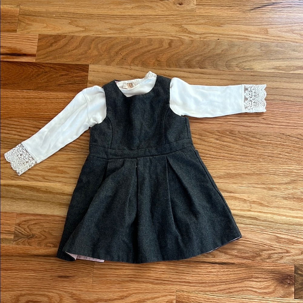 Jacadi Gray wool dress and White Carmelo Bobysuit  Outfit
